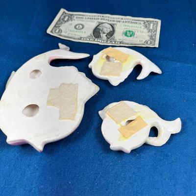 VINTAGE CERAMIC 3-PIECE FUN FISH BATHROOM WALL DÃ‰COR- GREAT CONDITION!
