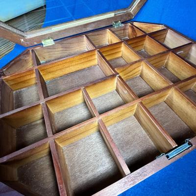 OCTAGONAL WOODEN SHADOW BOX WITH LID, CAN HANG ON WALL