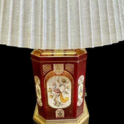 Vintage Nicely Painted Tea Tin Lamp Base with Pleated Shade