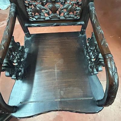 Antique Chinese Hand Carved wooden Chair - Ornate Carving