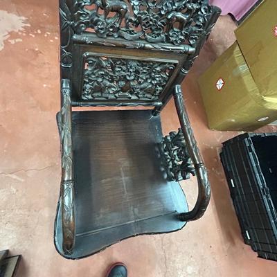 Antique Chinese Hand Carved wooden Chair - Ornate Carving