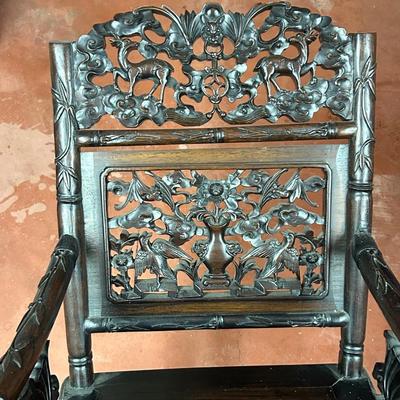 Antique Chinese Hand Carved wooden Chair - Ornate Carving