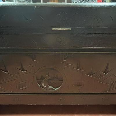 Vintage Asian Hand Carved Wooden Storage Chest
