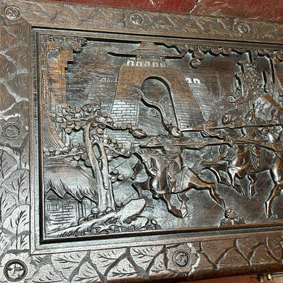 Vintage Asian Hand Carved Wooden Storage Chest