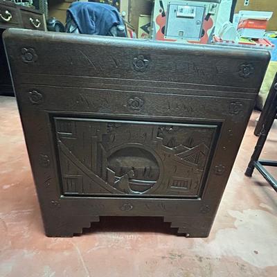 Vintage Asian Hand Carved Wooden Storage Chest