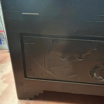 Vintage Asian Hand Carved Wooden Storage Chest
