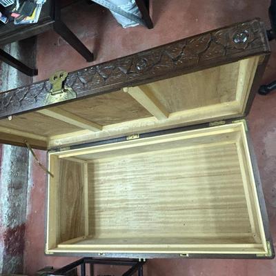 Vintage Asian Hand Carved Wooden Storage Chest