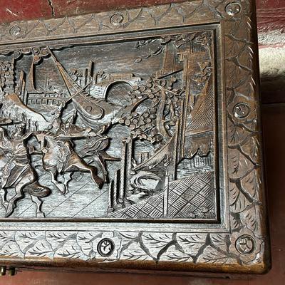 Vintage Asian Hand Carved Wooden Storage Chest