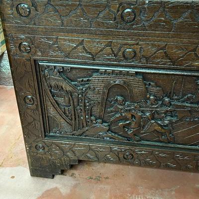 Vintage Asian Hand Carved Wooden Storage Chest