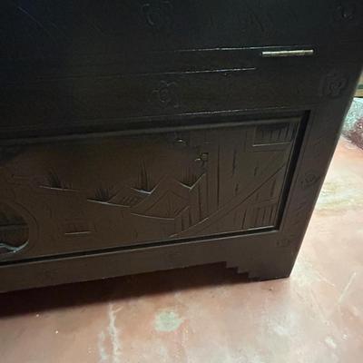 Vintage Asian Hand Carved Wooden Storage Chest