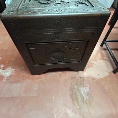 Vintage Asian Hand Carved Wooden Storage Chest