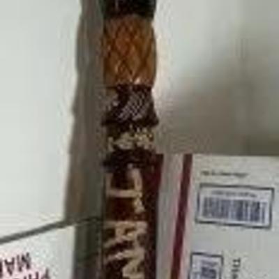 VINTAGE HAND CARVED JAMAICAN FOLK ART WALKING CANE/STICK, 45" TALL PEREOWNED IN VG CONDITION.