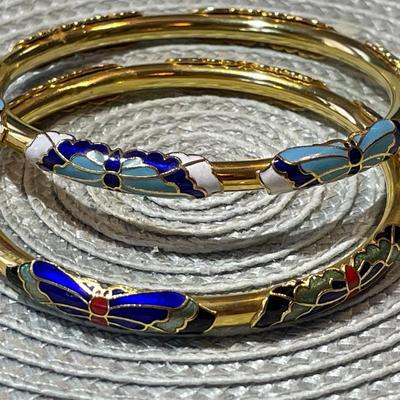 2 Gold-toned Cloisonne Bangle Bracelets in New Never Worn Condition as Pictured.