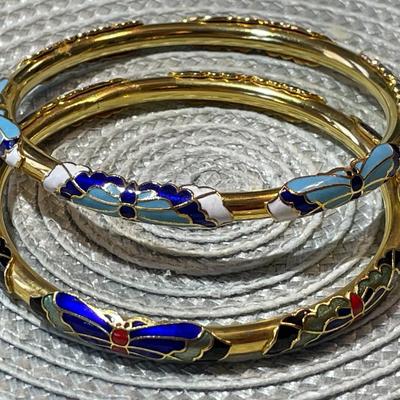 2 Gold-toned Cloisonne Bangle Bracelets in New Never Worn Condition as Pictured.