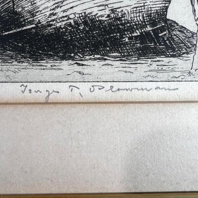 N409 Antique Signed George Plowman Etching Print