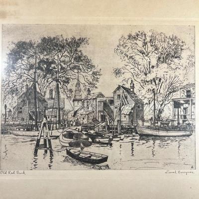 N410 Signed Lionel Barrymore Etching Print â€œOld Red Bankâ€