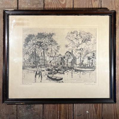 N410 Signed Lionel Barrymore Etching Print â€œOld Red Bankâ€