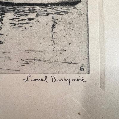 N410 Signed Lionel Barrymore Etching Print â€œOld Red Bankâ€