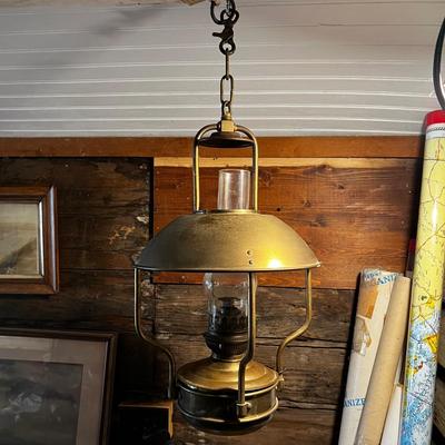 N412 Antique D.H.R. Holland Clipper Ship Hanging Brass Oil Lamp
