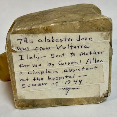 Keepsake Alabaster Dove sent home from Volterra Italy Summer of 1944