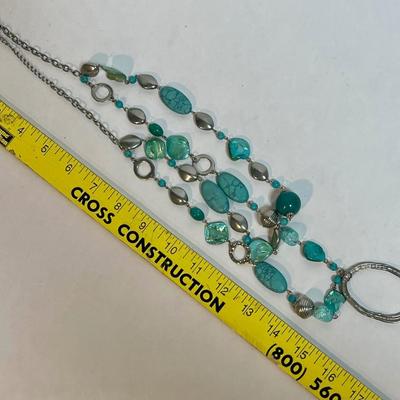 Faux Soiver & Turquoise 2 Strand Necklace Costume Jewelry by Jane Bryant