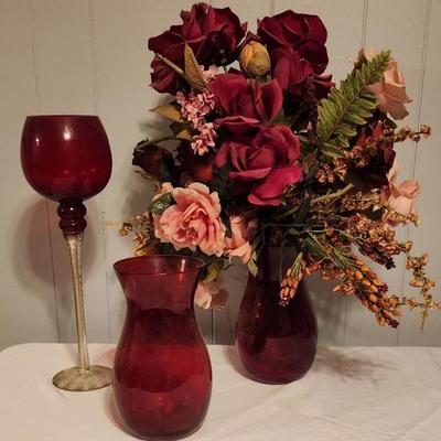 Red glass vases