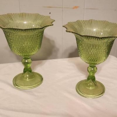 Green glass vases