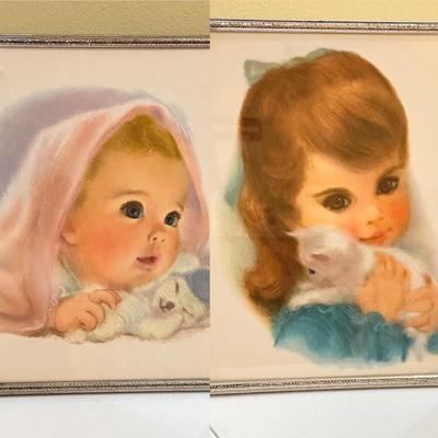 Pair (2) Vintage Framed Pastel Prints