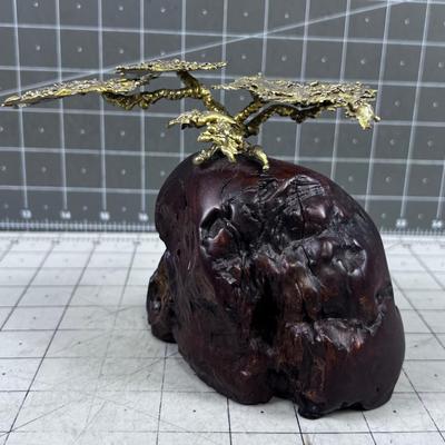 Bonzi Sculpture, Brass and Walnut Burl 