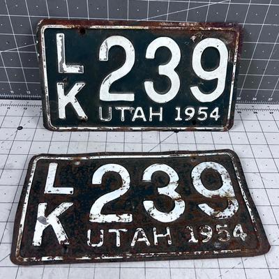 1954 UTAH License Plate Matched set
