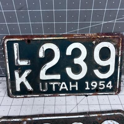 1954 UTAH License Plate Matched set