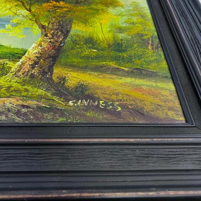 Framed Oil Painting C. Inness Tree Down by the Lake