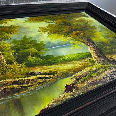 Framed Oil Painting C. Inness Tree Down by the Lake