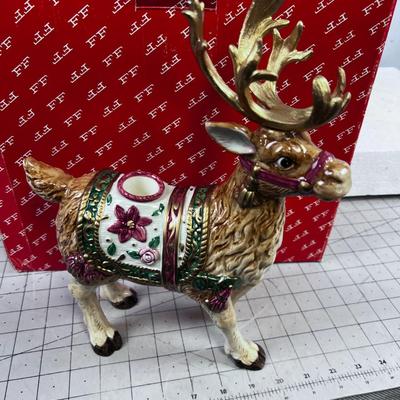 Pair of Fitz & Floyd Father Christmas Reindeer Candle Sticks, (2) in the Box. 