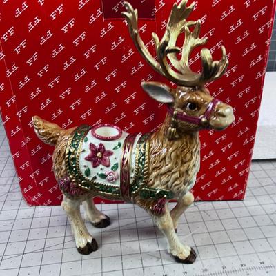 Pair of Fitz & Floyd Father Christmas Reindeer Candle Sticks, (2) in the Box. 