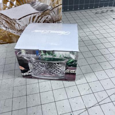 Crystal Napkin Holder and Bottle Coaster, NEW 