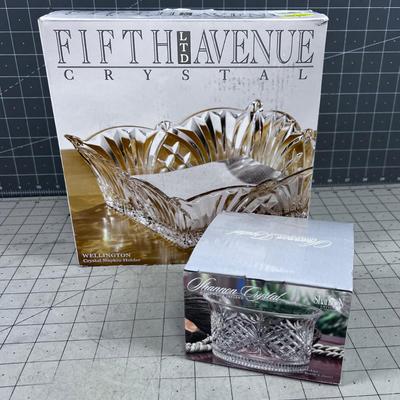 Crystal Napkin Holder and Bottle Coaster, NEW 