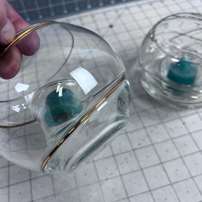 3 Glass Abstract Design with Gold Wire Trim Candle Holders With Votives 