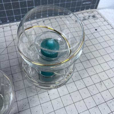 3 Glass Abstract Design with Gold Wire Trim Candle Holders With Votives 