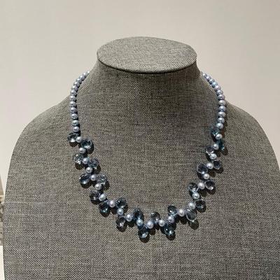Pearl and blue crystal necklace