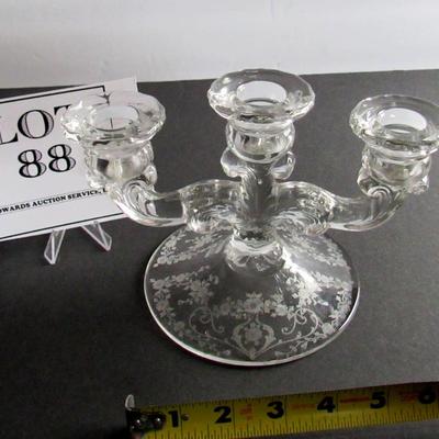 Vintage Cambridge Diane Pattern 3 Light Candlestick
