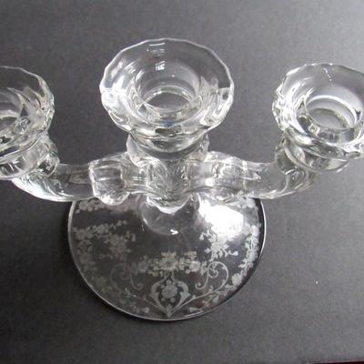 Vintage Cambridge Diane Pattern 3 Light Candlestick