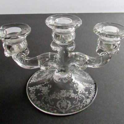Vintage Cambridge Diane Pattern 3 Light Candlestick