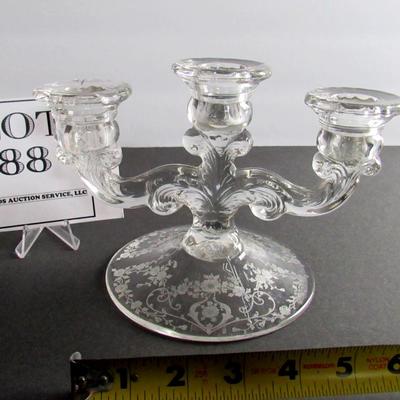 Vintage Cambridge Diane Pattern 3 Light Candlestick