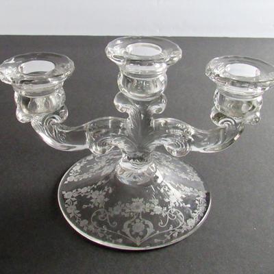 Vintage Cambridge Diane Pattern 3 Light Candlestick