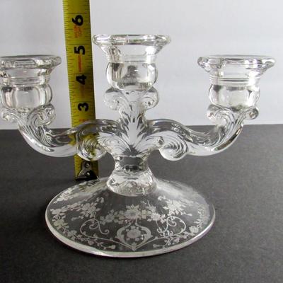 Vintage Cambridge Diane Pattern 3 Light Candlestick