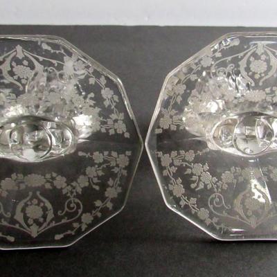 Vintage Cambridge Diane Pattern Keyhole Candlesticks Pair