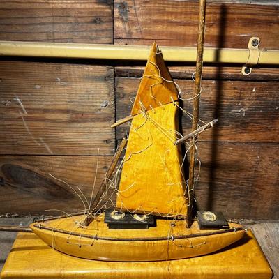 N427 Small Vintage All Wood Sailboat Model AS IS