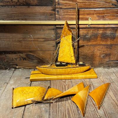 N427 Small Vintage All Wood Sailboat Model AS IS