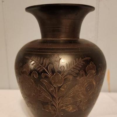 Etched brass vase from India